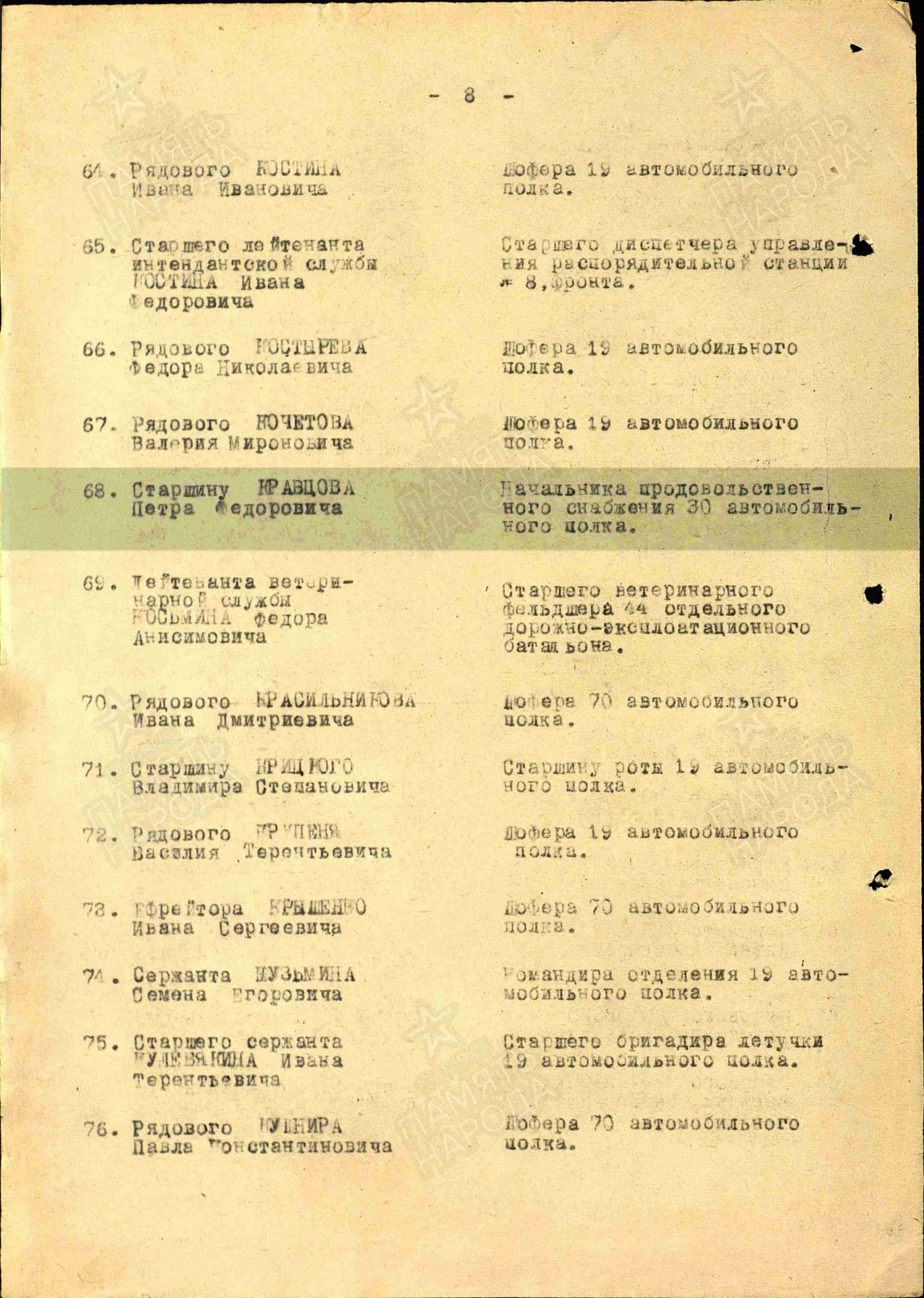 Строка в наградном списке