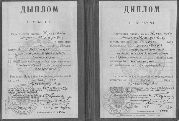 Диплом об окончании Могилёвского государственного педагогического института